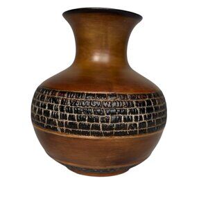 Vase- 7" Tall Brown with Textured Design